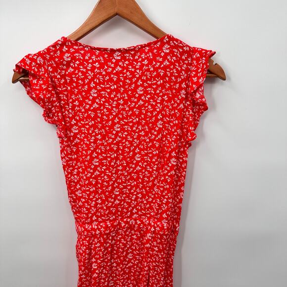 LOFT Floral Ruffle Sleeve Wrap Midi Dress // 8 - Picture 11 of 13
